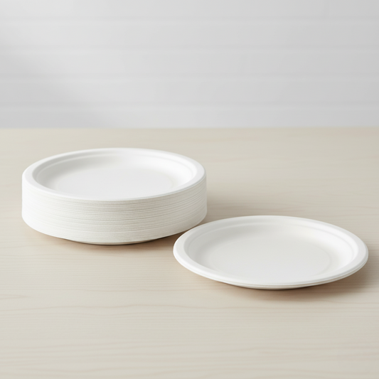 Disposable Paper Plates 7 Inch – 50 Pack | 100% Compostable Sugarcane Bagasse Plates, Heavy Duty, Oil & Cut Resistant, Microwave & Freezer Safe, Eco-Friendly Round Plates for Parties & Catering