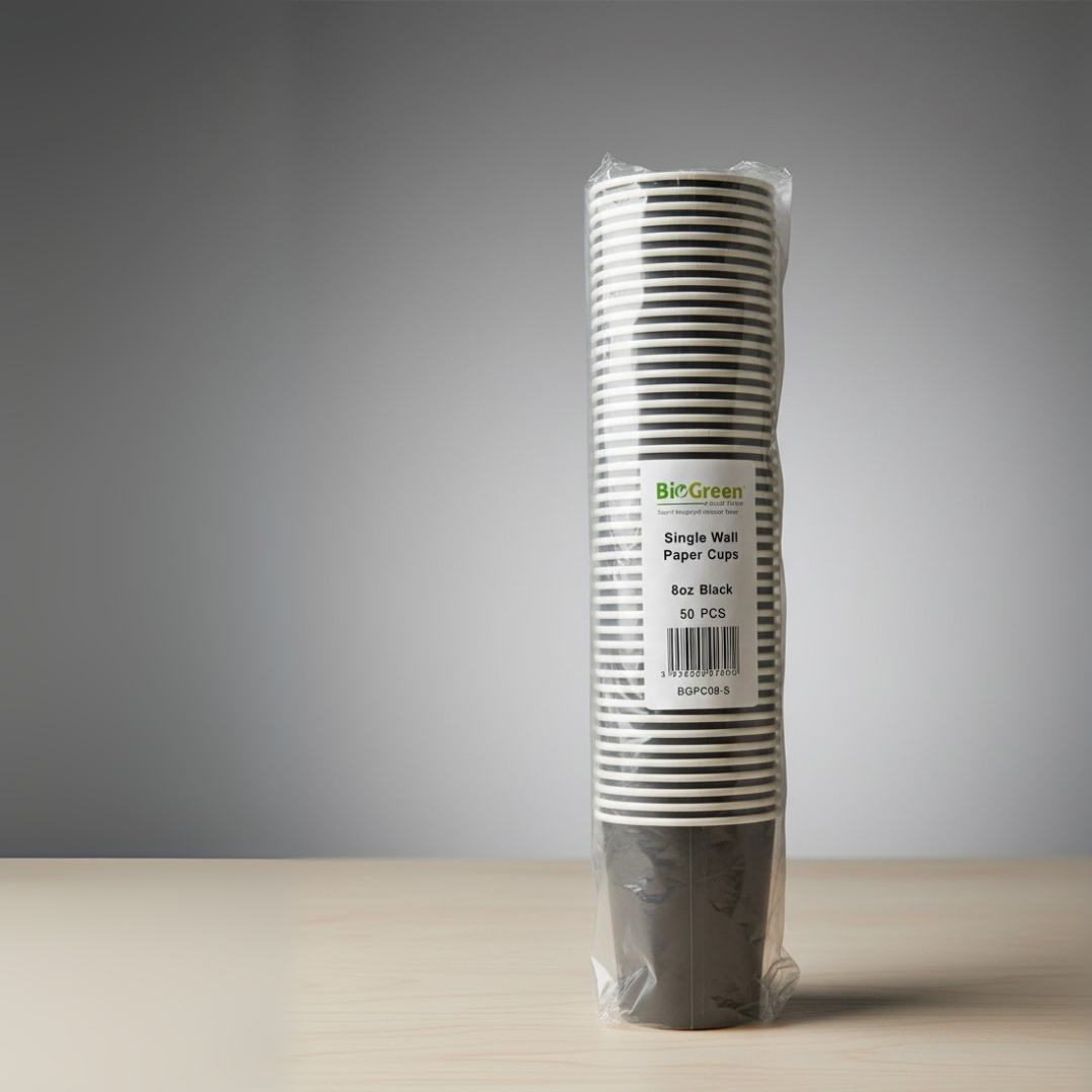BioGreen 50-Pack Eco-Friendly Paper Coffee Cups – 8oz | 100% Compostable, Bamboo Fiber, Biodegradable & Food Safe | Ideal for Hot Beverages & Snacks