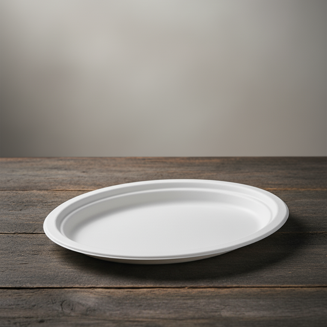 BioGreen 50-Pack Oval Sugarcane Plates – 10" x 7.5" (257mm x 192mm) | 100% Compostable & Biodegradable | Heavy-Duty, Oil & Cut Resistant, Microwave & Freezer Safe Disposable Plates for Hot & Cold Food