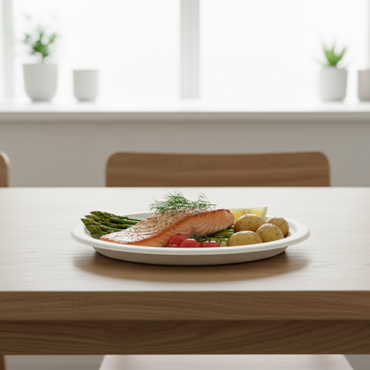 BioGreen 50-Pack Oval Sugarcane Plates – 12.5" x 7.5" (318mm x 254mm) | 100% Compostable & Biodegradable | Heavy-Duty, Oil & Cut Resistant, Microwave & Freezer Safe Disposable Plates for Hot & Cold Food