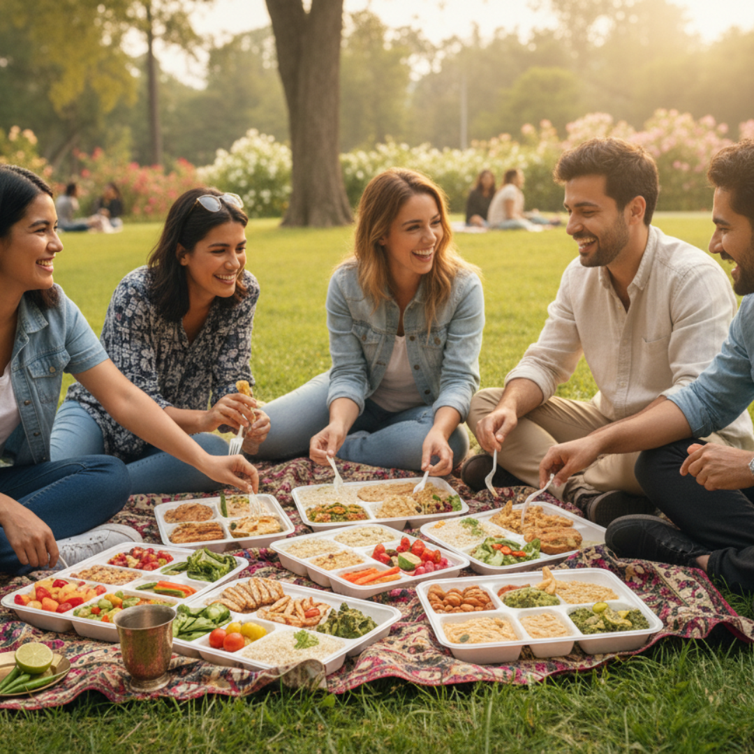 BioGreen 25-Pack 5-Compartment Eco-Friendly Sugarcane Plates – 282x220x38mm | Compostable, Biodegradable, Grease & Cut Resistant, Microwave & Freezer Safe | Disposable Dinner Trays for Parties, Buffets & School Lunches