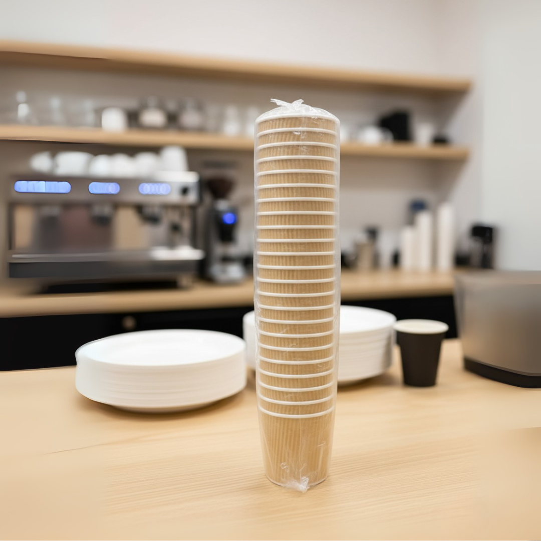 BioGreen 25-Pack Double Wall Coffee Cups – 8oz | Corrugated Kraft Paper, Durable & Leak-Resistant, Recyclable & Eco-Friendly | Ideal for Hot Drinks, Cafes & Takeaway
