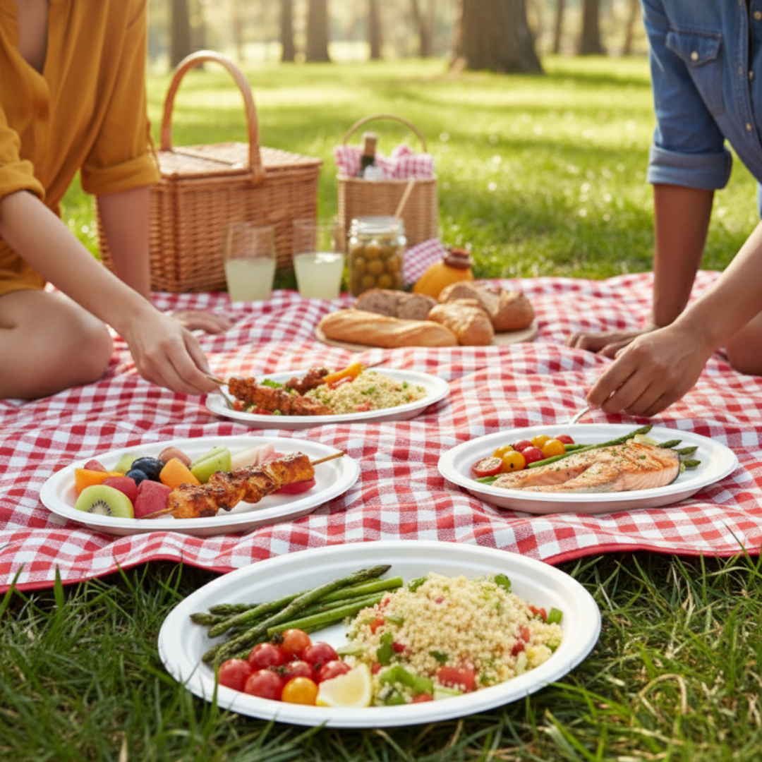 BioGreen 50-Pack Oval Sugarcane Plates – 10" x 7.5" (257mm x 192mm) | 100% Compostable & Biodegradable | Heavy-Duty, Oil & Cut Resistant, Microwave & Freezer Safe Disposable Plates for Hot & Cold Food