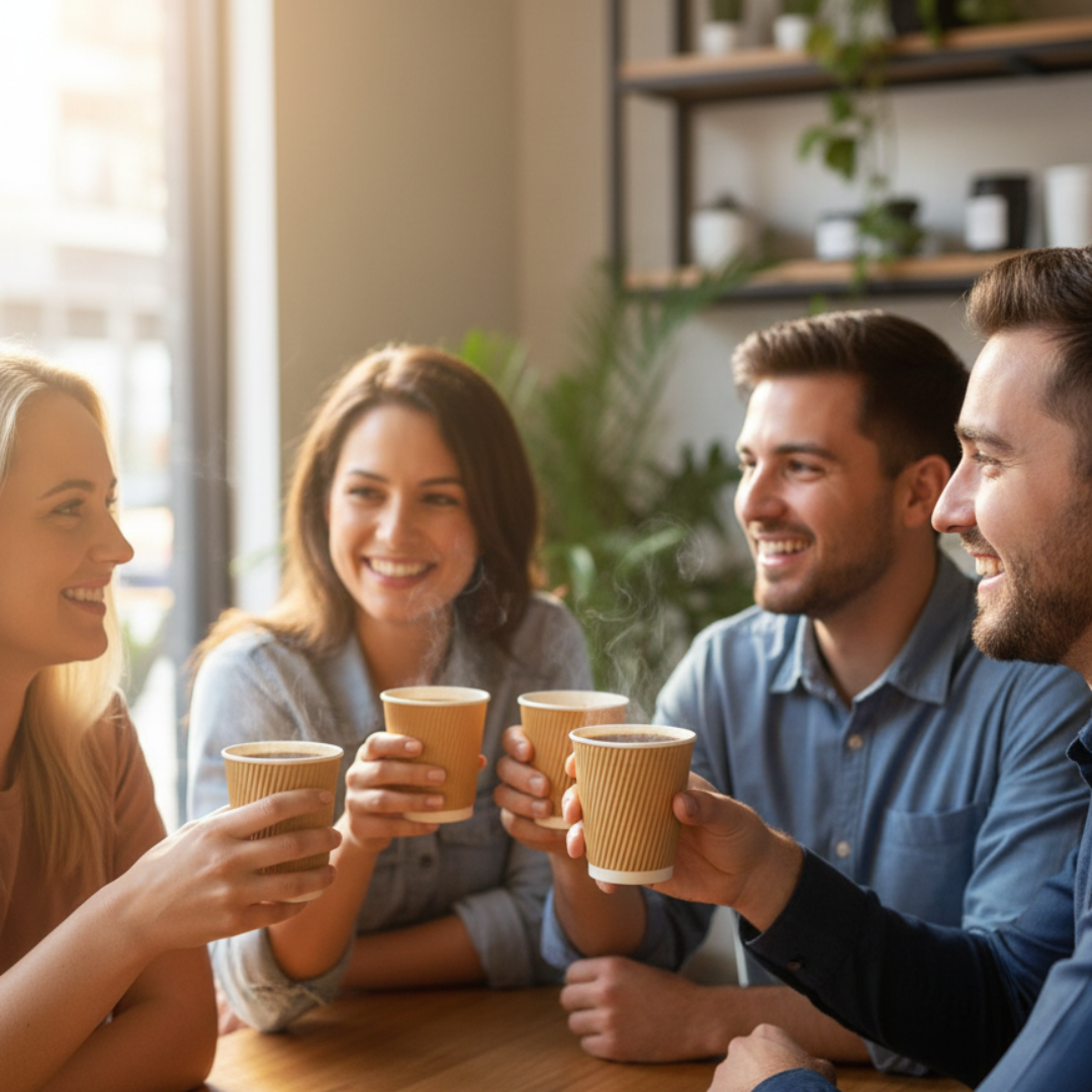 BioGreen 25-Pack Double Wall Coffee Cups – 8oz | Corrugated Kraft Paper, Durable & Leak-Resistant, Recyclable & Eco-Friendly | Ideal for Hot Drinks, Cafes & Takeaway