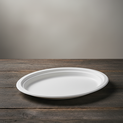 BioGreen 50-Pack Oval Sugarcane Plates – 10" x 7.5" (257mm x 192mm) | 100% Compostable & Biodegradable | Heavy-Duty, Oil & Cut Resistant, Microwave & Freezer Safe Disposable Plates for Hot & Cold Food