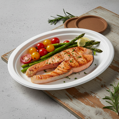 BioGreen 50-Pack Oval Sugarcane Plates – 10" x 7.5" (257mm x 192mm) | 100% Compostable & Biodegradable | Heavy-Duty, Oil & Cut Resistant, Microwave & Freezer Safe Disposable Plates for Hot & Cold Food